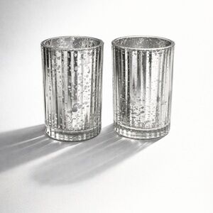 2 Elegant Silver Glass Candle Holders